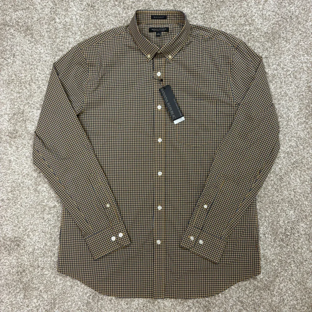 NEW Banana Republic Button Down Shirt Mens Large Tech Stretch Gingham Slim Flex
